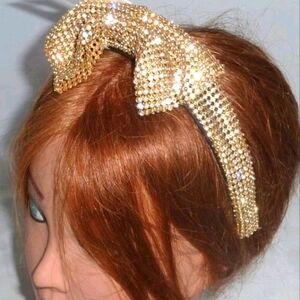 Gold Rhinestone Bow Headband Like New
